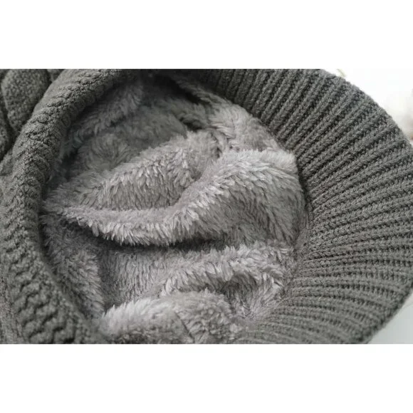 👑Women’s _2hats(black+dark Grey) Winter Warm Knit Wool Snow Ski Hat with Visor